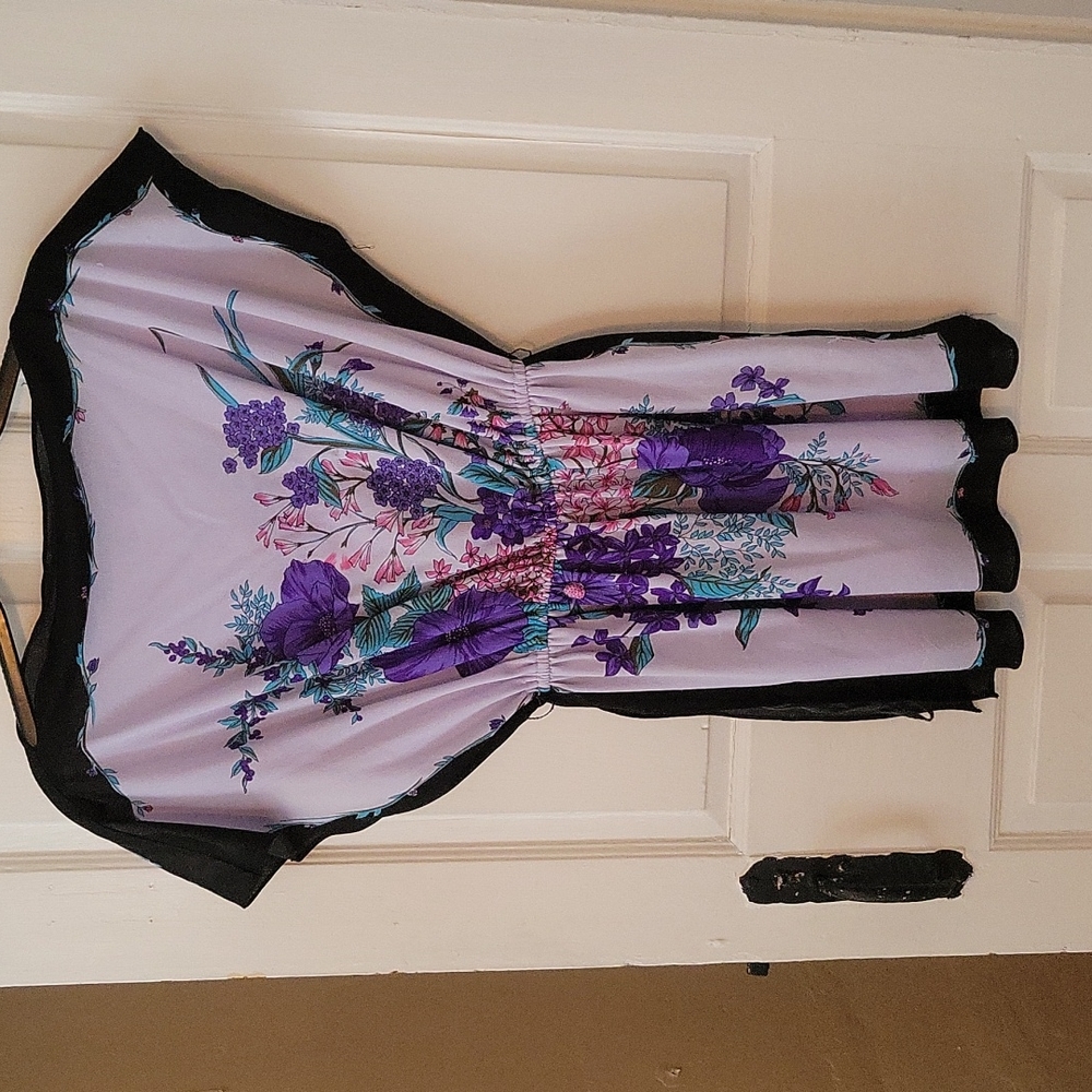 Vintage Swimsuit Coverup/Caftan - Purple Floral Print - Small - Picture 4 of 8